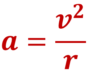 速度vで等速円運動する物体の加速度aを表す式。  
a = v² / r
